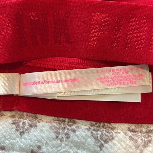 VS Pink Logo Band Floral Lace Racerback Bralette Red Size Small - Picture 6 of 7